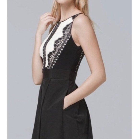 WHBM Dress 12 Ivory Black Tuxedo Lace A Line Sleeveless Pockets Party Wedding - Picture 12 of 16